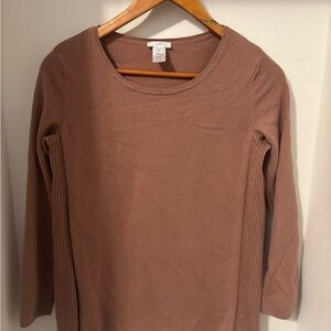 Women’s J.Jill 3/4 Sleeve Top,  Dusty Rose, Forward Seams, Size XS